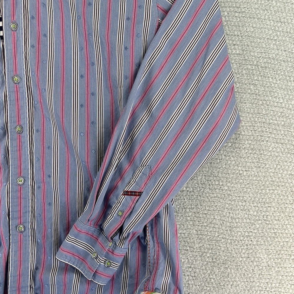Robert Graham Jeans Button Up Shirt Mens Large Striped Embroidered Diamonds - Picture 4 of 16